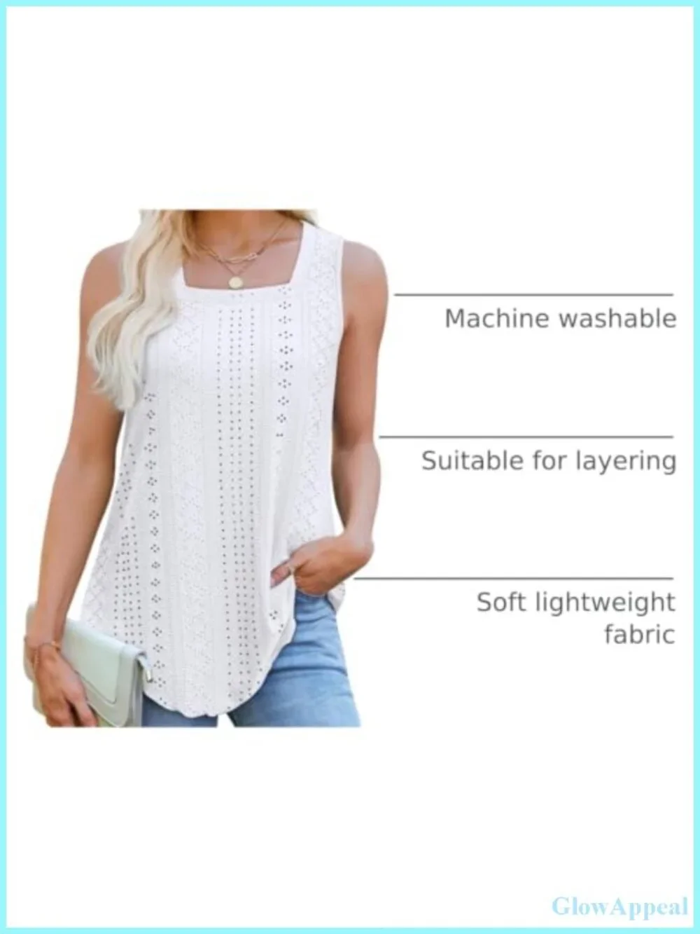 Square Neck Sleeveless Tank Top, Loose Fit, Lightweight Beach Vacation Summer